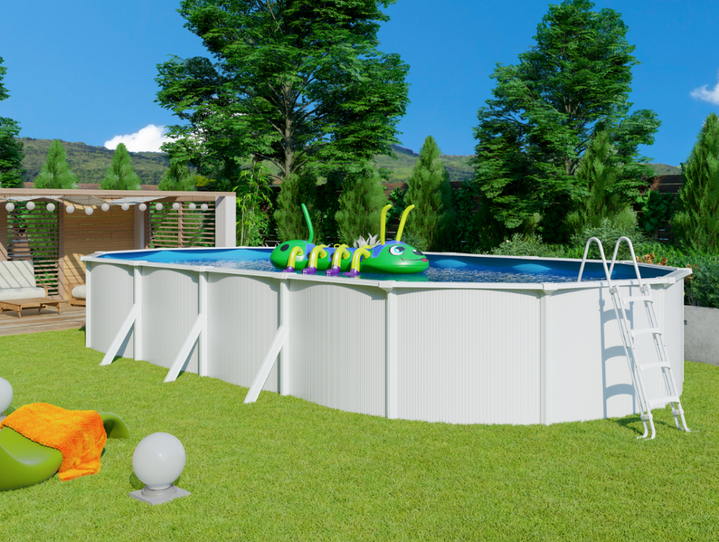 piscina ovale bianca con contrafforti